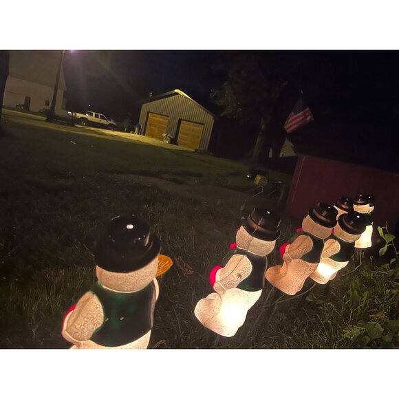 Vintage Blow Mold Christmas Holiday Winter Snowmen Light Up Pathway Stakes - Wor - Picture 8 of 10